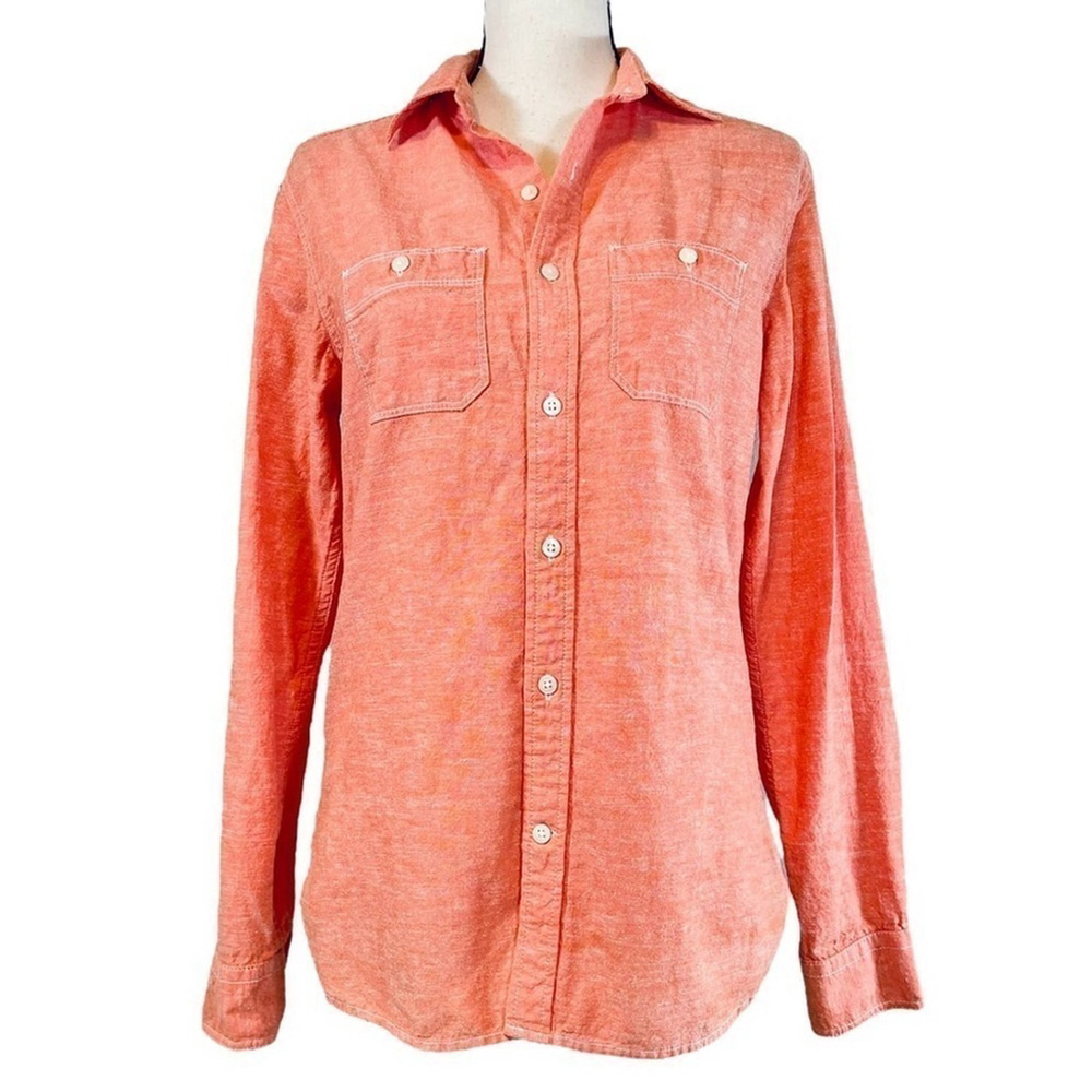GAP Long Sleeve Button Down Cotton Shirt Slim Fit Orange